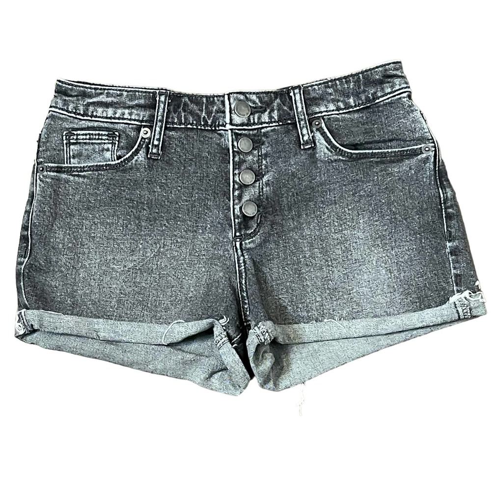 Universal Thread Cuff Hem Button Fly Short Women 25R Shortie Hi-Rise Black Denim